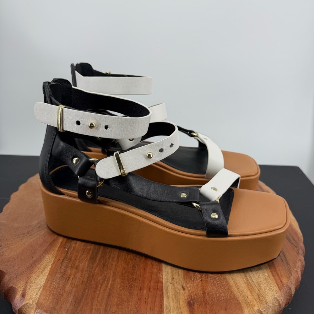 Cecelia New York‎ Mighty platform sandals brown black white leather sz 7